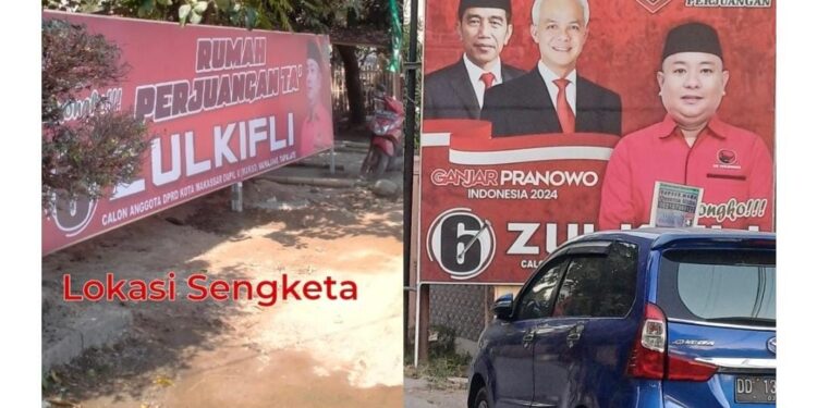 Caleg PDI-P Memasang Baliho Di Lokasi Tanah Sengketa “Sebut Dapat Izin Dari Kapolrestabes Makassar