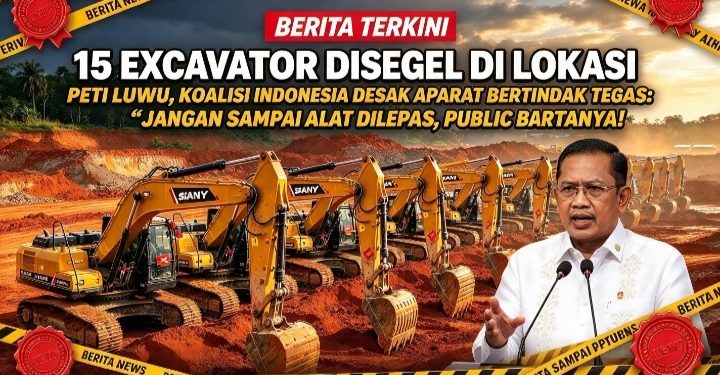 15 Excavator Disegel Dilokasi PETI Luwu, Koalisi Indonesia Desak Aparat Bertindak Tegas, “Jangan Sampai Alat Dilepas, Publik Akan Bertanya!”